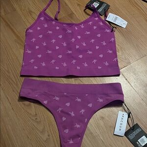 PacSun Pink Heart and Bird Print Intimates Set